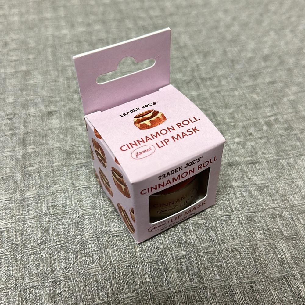 Trader Joe’s, cinnamon roll flavored lip mask sealed in package
